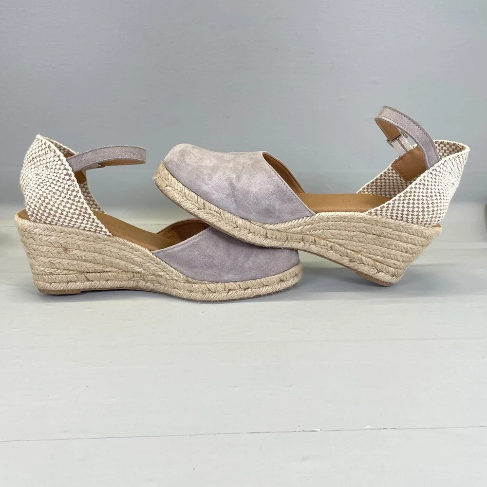 Paseart Wedge Espadrille Sandals Womens Size 40 US 9.5 Gray Suede Buckle Shoes